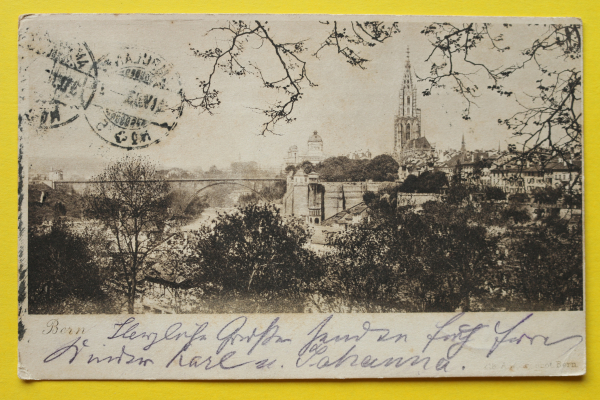 Postcard PC Bern / City View / 1903 / Bridge – Houses